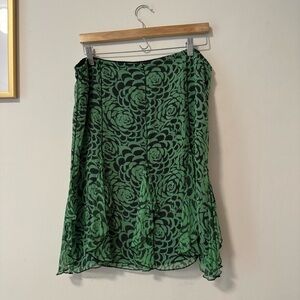 Vintage Green Floral Silk Skirt
